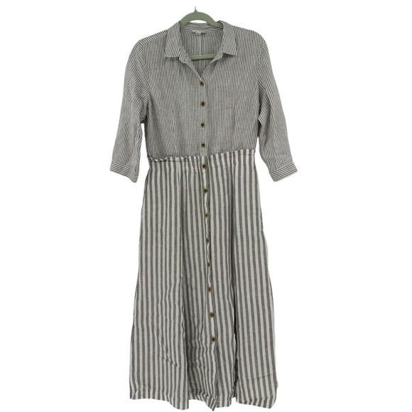 J.Jill 100% Linen Lagenlook Striped Button-Down Maxi Dress Size Small - Picture 1 of 7